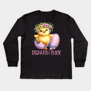 Dispatch Chick Funny Easter Dispatcher Thin Gold Line for 911 First Responders Kids Long Sleeve T-Shirt